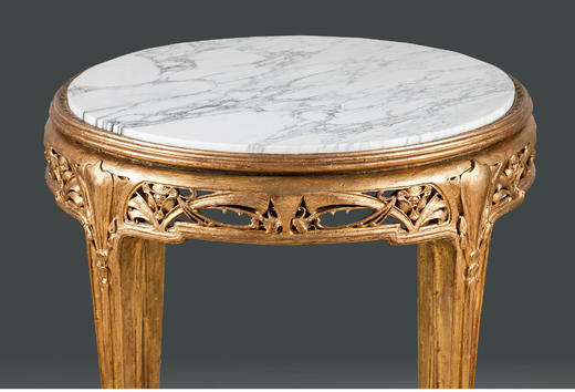 独角鹿西洋古董家具法国期大理石桌面古典花卉精雕木鎏金圆形桌几 商品图3