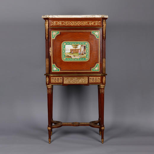 独角鹿西洋古董家具法国新古典风格铜鎏金手绘瓷板细木镶嵌橱柜 商品图0