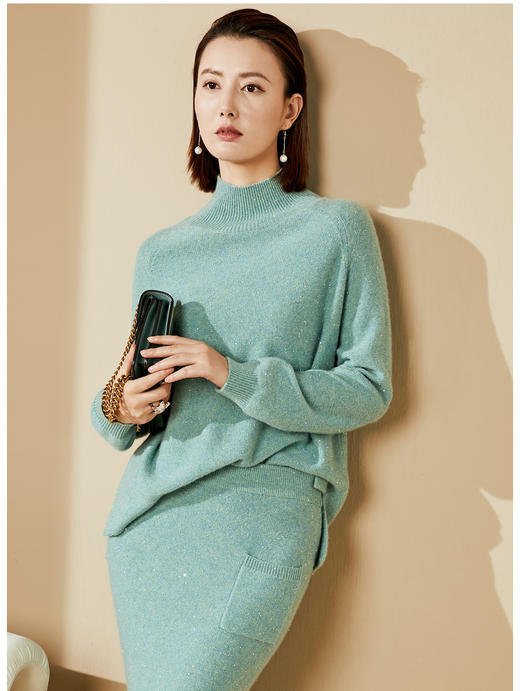 “名媛“J204246颈袖添香2024品牌秋冬季新款慵懒风宽松毛衣修身J20424692 商品图2