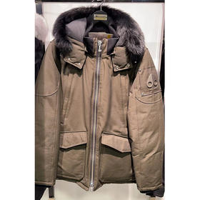 MOOSE KNUCKLES 男士金属驼鹿指关节徽标黑毛领连帽羽绒服 军绿色 MK8507MJ 775