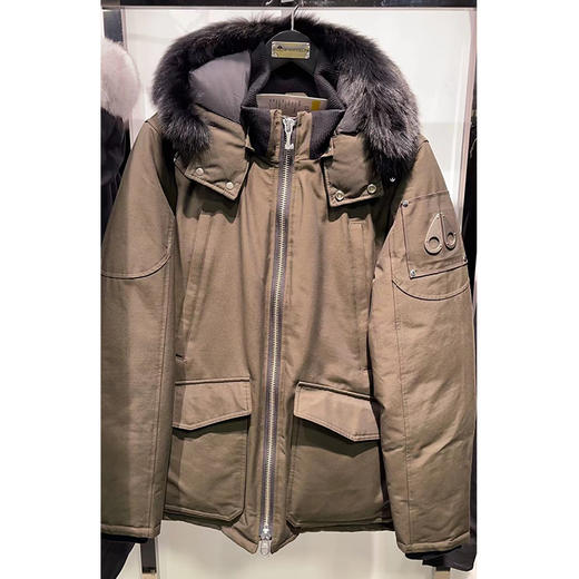 MOOSE KNUCKLES 男士金属驼鹿指关节徽标黑毛领连帽羽绒服 军绿色 MK8507MJ 775 商品图0