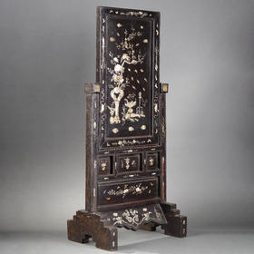 独角鹿西洋古董摆件19世纪中国出品南方木制镶嵌母贝桌屏插屏屏风