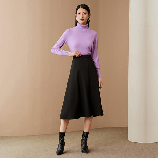 EITIE爱特爱秋季新款100%绵羊毛高领宽松舒适套头针织衫纯色基础款毛衣C2201010 商品图8