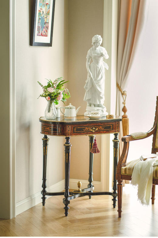 独角鹿西洋古董家具路易十六风铜鎏金静物花卉细木镶嵌边桌办公桌 商品图1