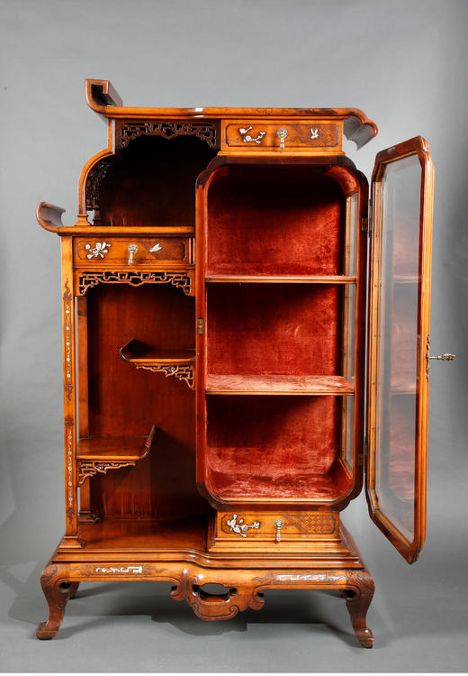 独角鹿西洋古董家具法国精雕镶嵌母贝东方主义风格榉木玻璃展柜 商品图1