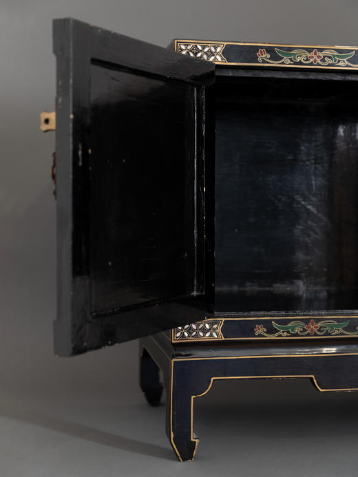 独角鹿西洋古董家具中国木制黑色漆面硬石镶嵌花鸟边柜柜子立柜 商品图3