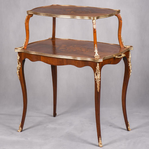 国内现货独角鹿西洋古董家具法国铜鎏金饰细木镶嵌双层茶桌茶台 商品图2