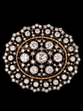 独角鹿西洋古董意大利珠宝工坊布契拉提出品金银镂雕镶嵌钻石胸针