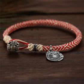 限定版　藏地九眼不灭长寿金刚天珠绳　搭配925银十字金刚杵扣环　红、黑两款