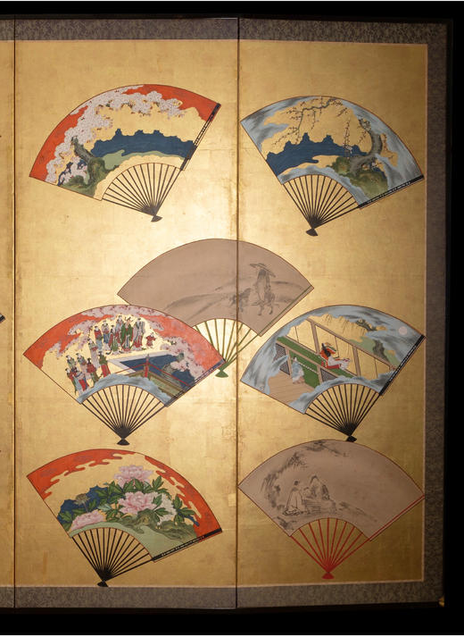 独角鹿西洋古董日本江户时期金地纸本着色东瀛折扇六曲日式屏风 商品图3