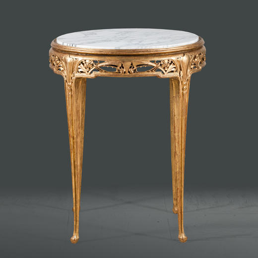 独角鹿西洋古董家具法国期大理石桌面古典花卉精雕木鎏金圆形桌几 商品图0