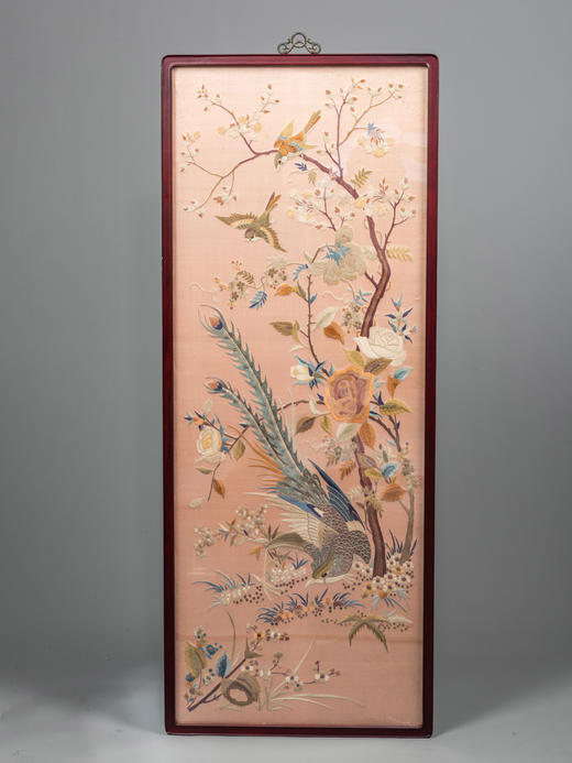 独角鹿西洋古董清代中国出品花鸟粤绣四条屏插屏屏风 商品图2