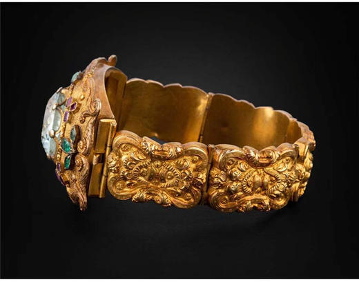 独角鹿西洋古董珠宝法国18K金镶嵌海蓝宝石红宝石祖母绿手镯手链 商品图3