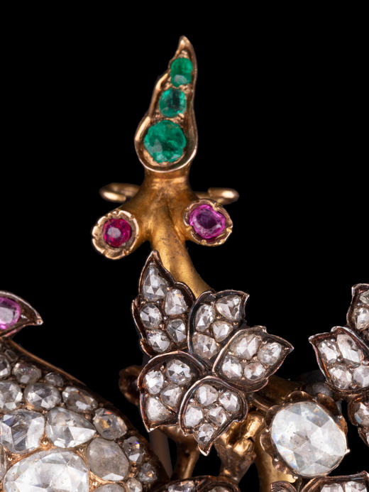 独角鹿西洋古董珠宝首饰黄金纯银镶钻石红宝石祖母绿鹦鹉造型胸针 商品图2