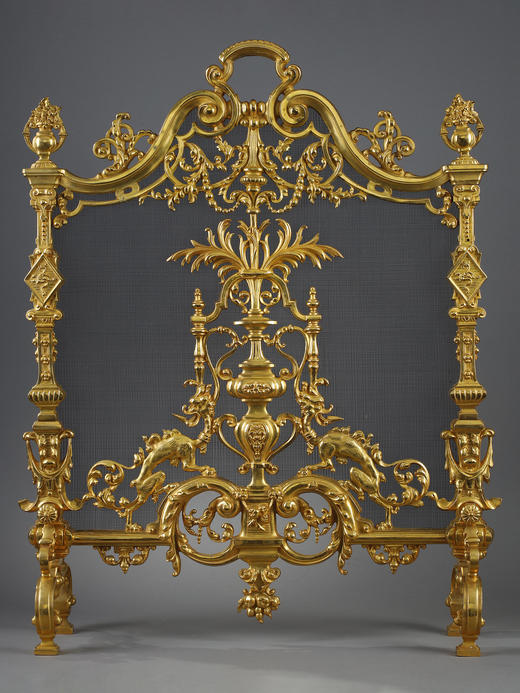 独角鹿西洋古董法国新文艺复兴风格神兽奇美拉精雕铜鎏金壁炉屏风 商品图0