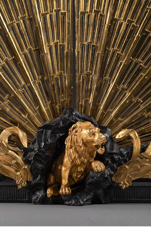 独角鹿西洋古董法国铜鎏金雕饰壁炉柴架及可折叠扇形壁炉屏风 商品图4