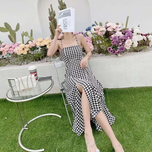 法式小众气质开衩格子吊带裙2021夏季新款可盐可甜温柔风长裙子潮 商品图1