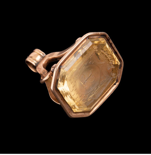 独角鹿西洋古董法国黄金镶嵌黄水晶亲王花押字雕刻盾徽印章吊坠 商品图3