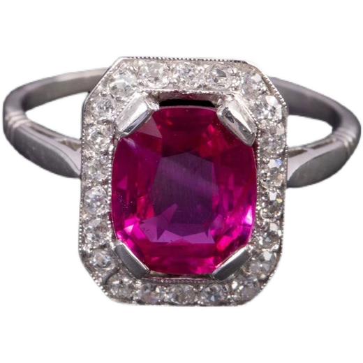 独角鹿西洋古董珠宝首饰法国出品铂金镶嵌缅甸无烧红宝石钻石戒指 商品图4