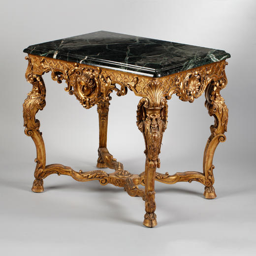 独角鹿西洋古董家具1860年代欧洲大理石桌面铜鎏金边桌子矮桌 商品图1