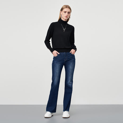 EITIE爱特爱秋季新款100%绵羊毛高领宽松舒适套头针织衫纯色基础款毛衣C2201010 商品图4