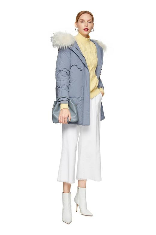 ELLA JADE 灰蓝色毛领连帽羽绒服 8452 商品图1