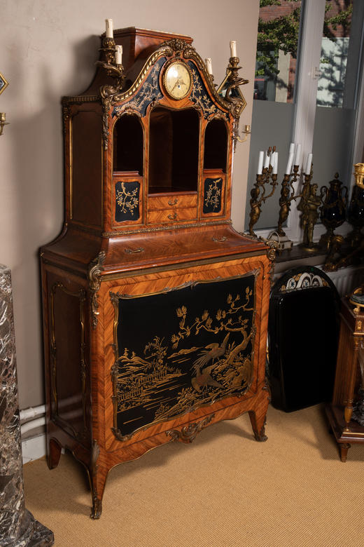 独角鹿西洋古董19世纪末比利时Rosel漆面玫瑰木带钟边柜立柜 商品图2