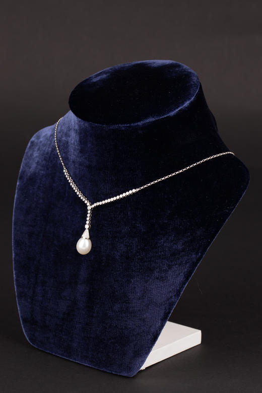 独角鹿西洋古董珠宝首饰钻石海水养殖珍珠镶嵌18K铂金项链 商品图1