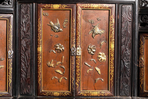 独角鹿西洋古董家具19世纪中国木制漆面铜制镶嵌柜子多宝阁立柜 商品图3