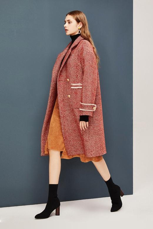 OECE 红色复古人字纹翻领大衣 10230 商品图1