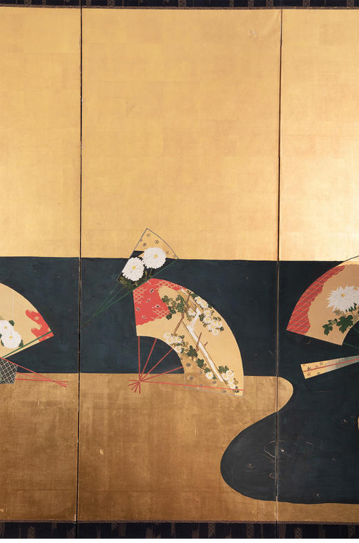 独角鹿西洋古董日本江户时期琳派风格扇图绘纸本金地六扇六曲屏风 商品图2