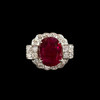独角鹿西洋古董珠宝首饰1965年代法国18k白金镶嵌钻石红宝石戒指 商品缩略图0