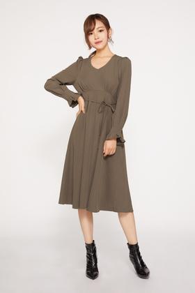 LNNNS 复古茶色V领连衣裙 10096