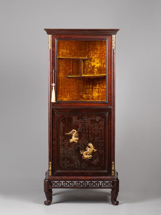 [国内现货]独角鹿西洋古董家具东方风格铜鎏金硬木多宝阁玻璃展柜 商品图1