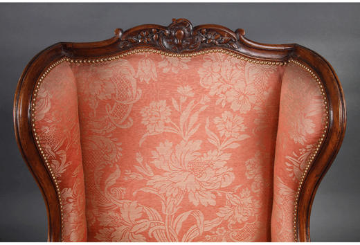 独角鹿西洋古董家具法国粉色花卉丝织面料胡桃木雕扶手椅一对 商品图3