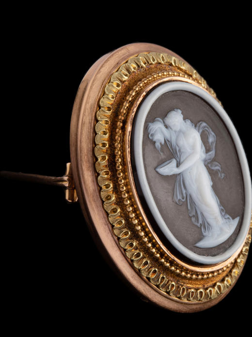 独角鹿西洋古董首饰黄金酒神女祭司Cameo卡梅奥玛瑙圆章浮雕胸针 商品图2