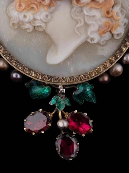 独角鹿西洋古董首饰纯银镀金珍珠石榴石珐琅Cameo玛瑙浮雕胸针 商品图3