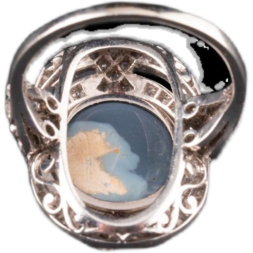 独角鹿西洋古董首饰女戒欧洲珠宝18k白金镶钻石天然黑欧泊石戒指 商品图4