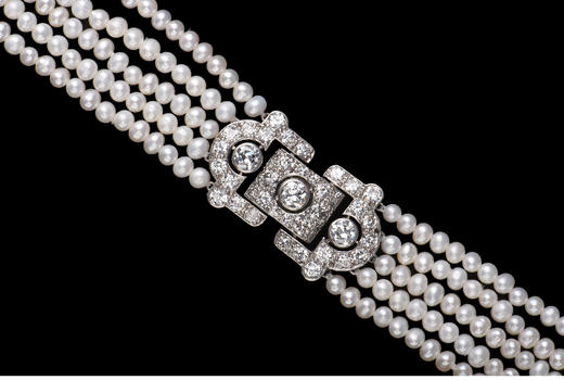 独角鹿西洋古董珠宝法国铂金镶嵌钻石天然珍珠五股手链手镯手饰 商品图3