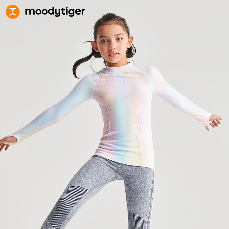 moodytiger女童无缝一体织保暖透气内搭长袖T M23210105【专属】