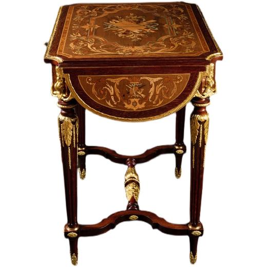 独角鹿西洋古董家具法国拿破仑三世铜鎏金古典细木镶嵌可折叠长桌 商品图4