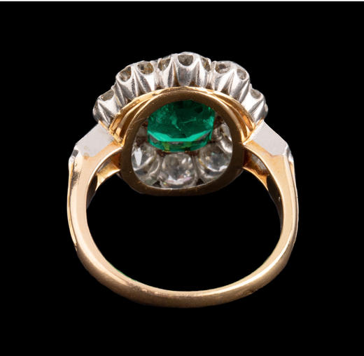 独角鹿西洋古董首饰珠宝法国18K金镶嵌哥伦比亚祖母绿钻石戒指 商品图4