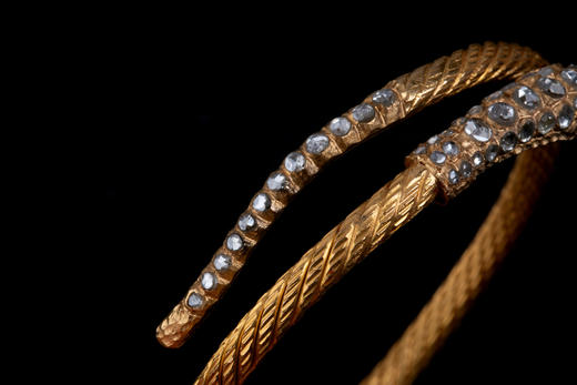 独角鹿西洋古董首饰20世纪初西班牙黄金镶嵌钻石红宝石蛇形手镯 商品图2