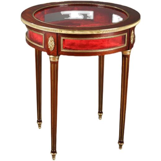 独角鹿西洋古董家具法国出品铜鎏金装饰桃花心木玻璃圆形展示柜 商品图4