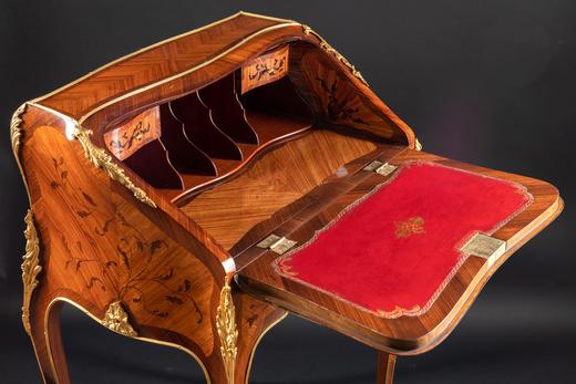 独角鹿西洋古董家具路易十五风格花卉主题红木细木镶嵌斜面写字桌 商品图4