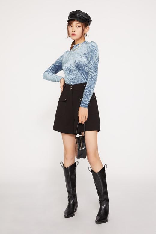 Le Malene 蓝色半高领丝绒上衣 10018 商品图1