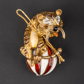 独角鹿西洋古董珠宝首饰法国著名珠宝世家珐琅18K金小老虎胸针