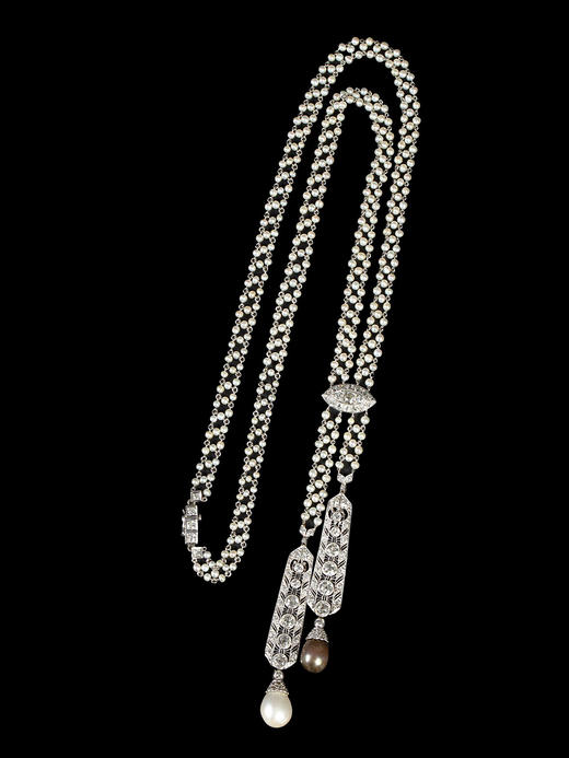 独角鹿西洋古董首饰铂金镶钻石天然海水珍珠Négligée款式项链 商品图3