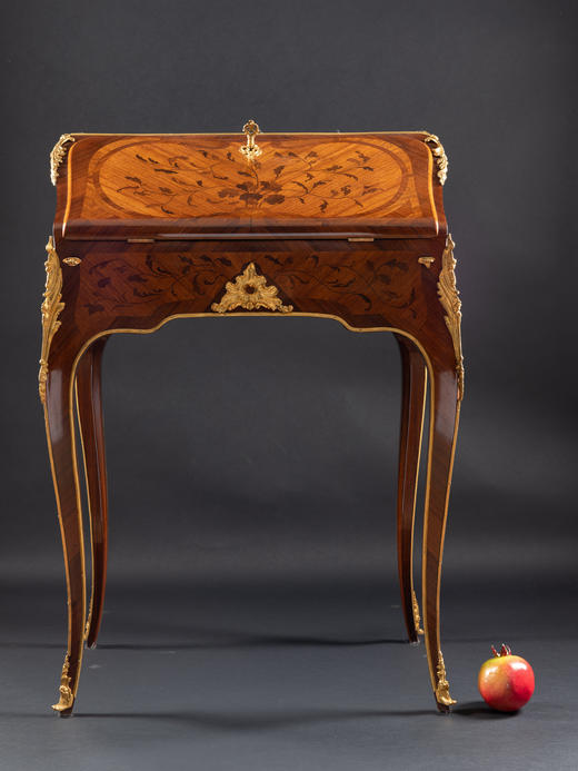 独角鹿西洋古董家具路易十五风格花卉主题红木细木镶嵌斜面写字桌 商品图1