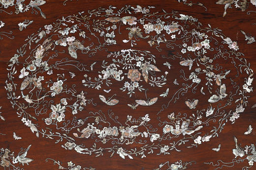 独角鹿西洋古董家具法国出品东方风格木制雕刻镶嵌母贝双层矮桌 商品图4